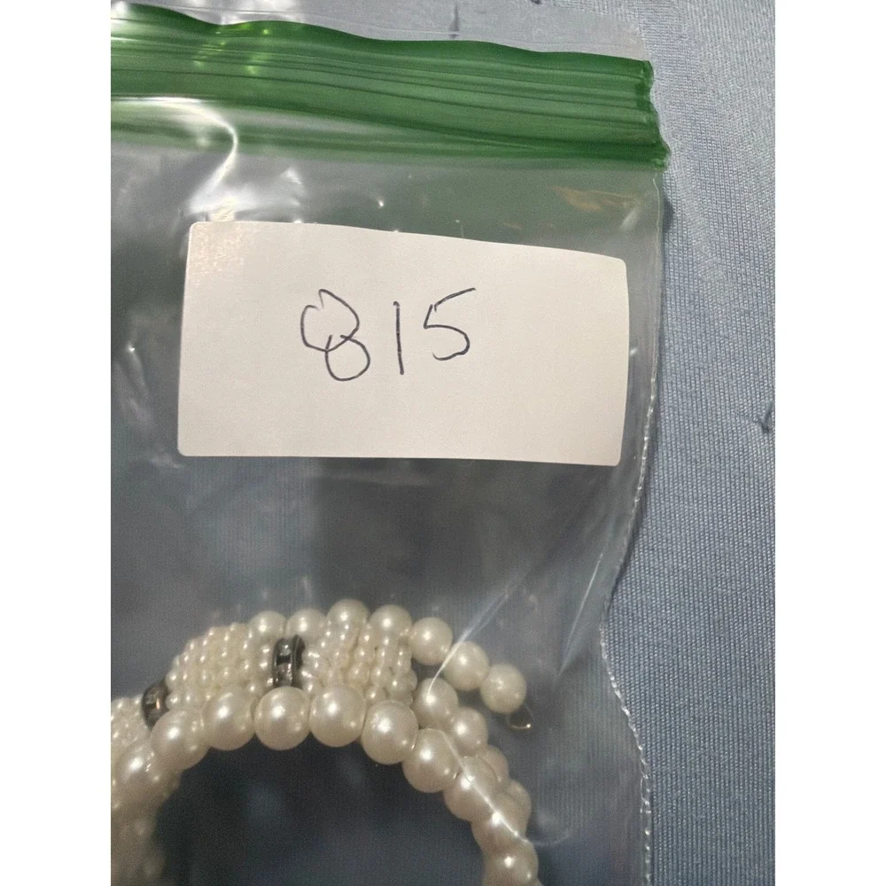 White Faux Pearl Triple‎ Strand Wrap Coil Bracelet with Crystal Accents Bridal